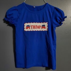 TRUMP Kids Blue Smocked Tee Shirt Republican Elephant Cap Sleeves Size 5